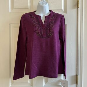 Women's Croft & Barrow Burgundy Embroidered Top